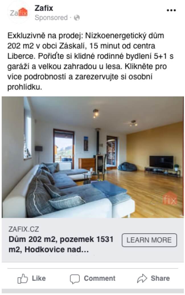 Ukázka Facebook reklama