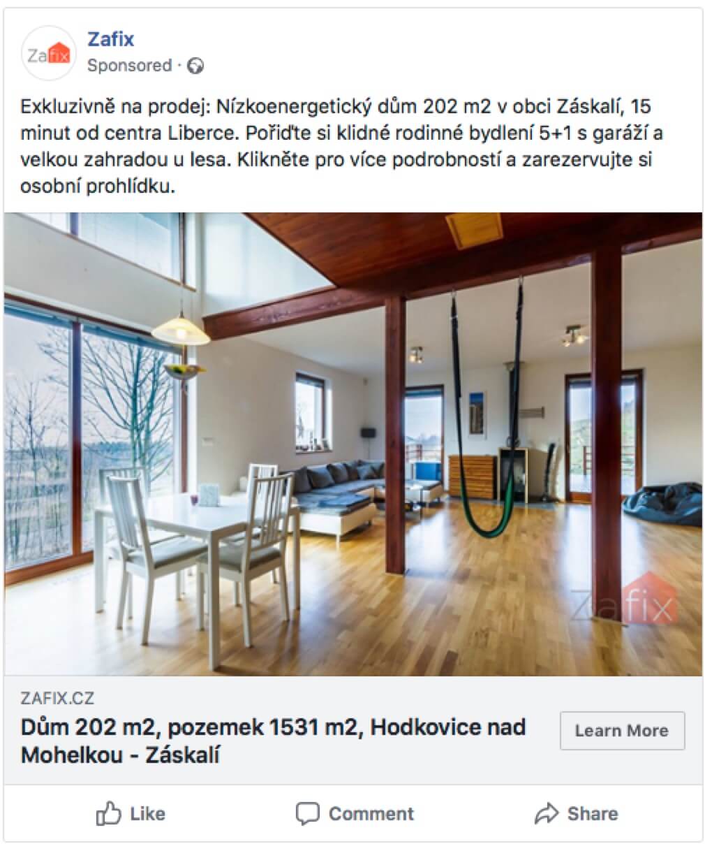 Ukázka Facebook reklama